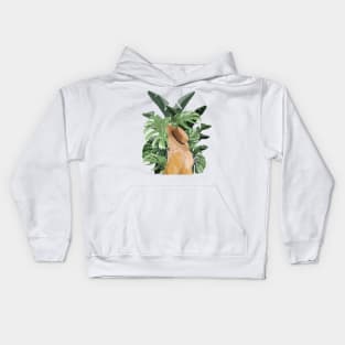 Girl and plant leaves Kids Hoodie